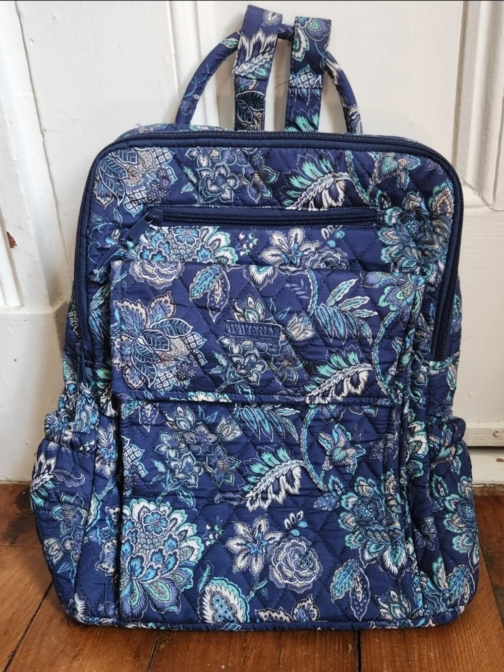 Waverly Navy Blue Floral Paisley Quilted Backpack